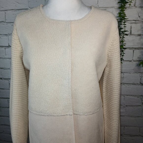 WOMENS DOR DOR COUTURE SHERPA WINTER WHITE SUEDE SWEATER COAT CREAM SIZE M - Picture 2 of 16